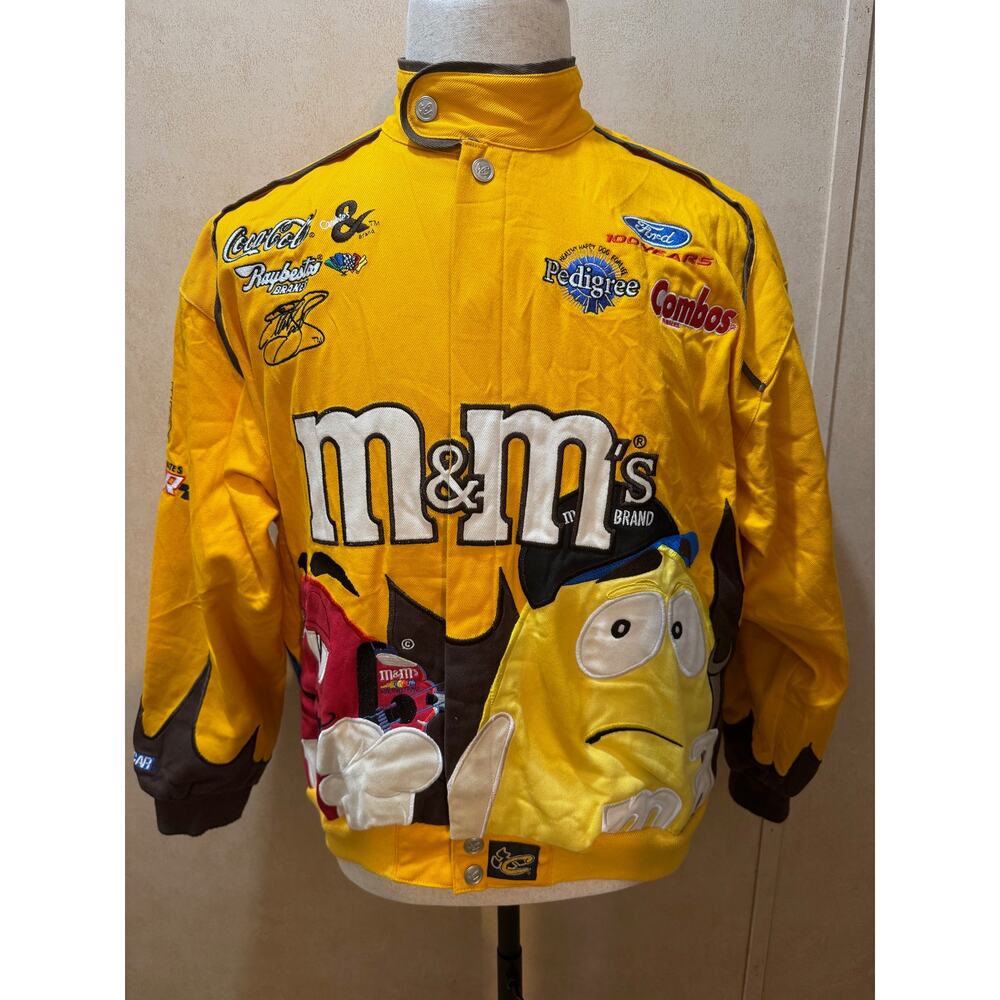 Vintage Chase Authentics M&Ms NASCAR Jacket XL Yellow Embroidered Sponsor Racing
